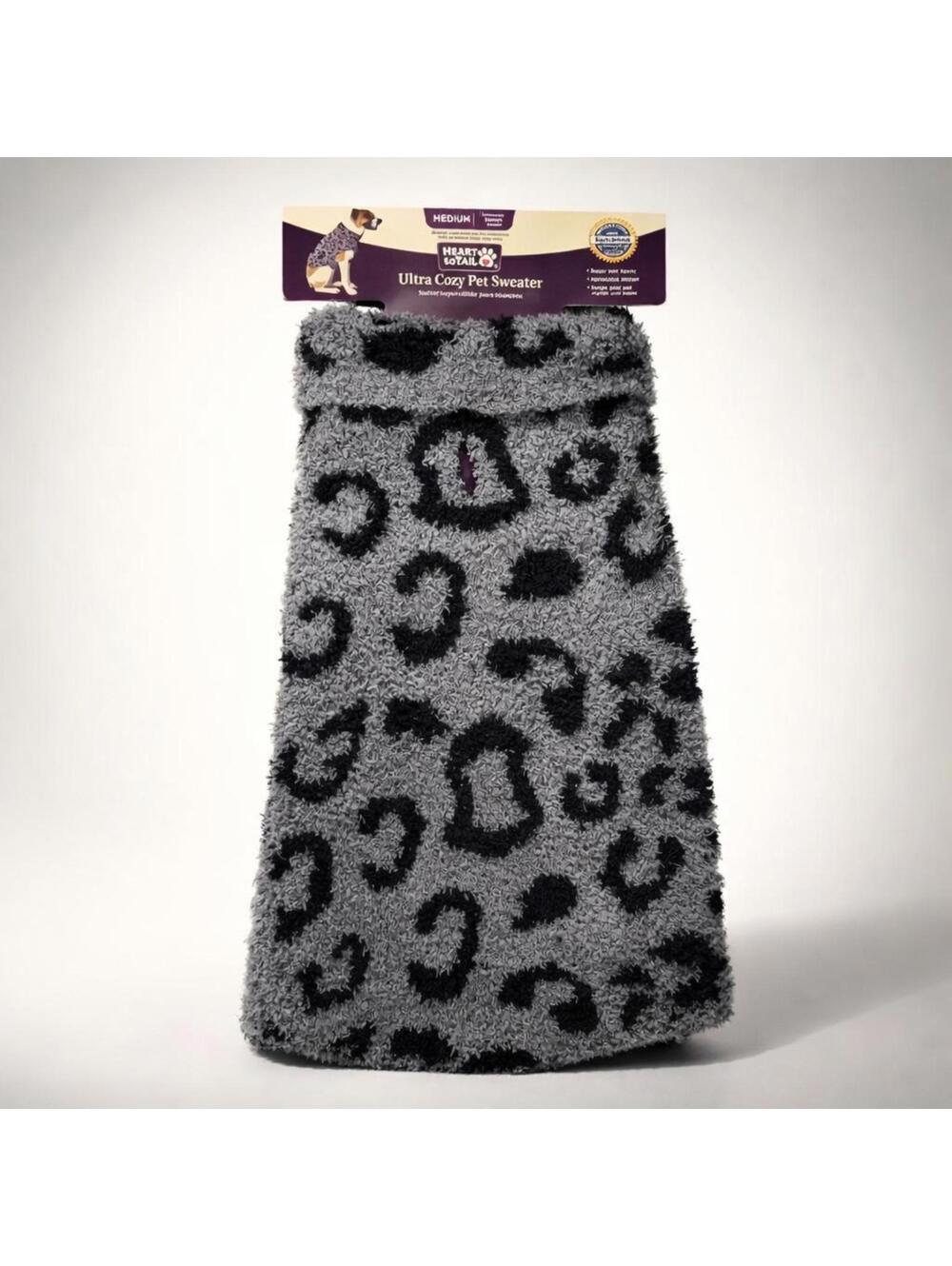 Heart to Tail Ultra Cozy Leopard Print Gray Black Pet Sweater Medium Aldi